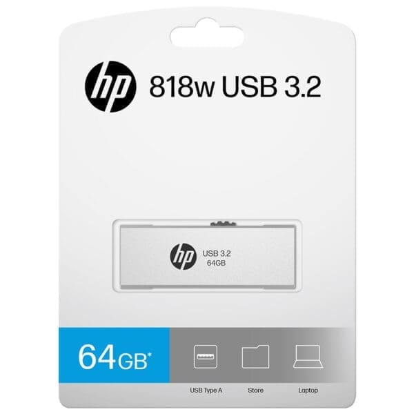 (LS) HP x818w 64GB USB 3.2 Flash Drive Silver Metal, PCBA 3.2 (LS> HPFD796L-64)