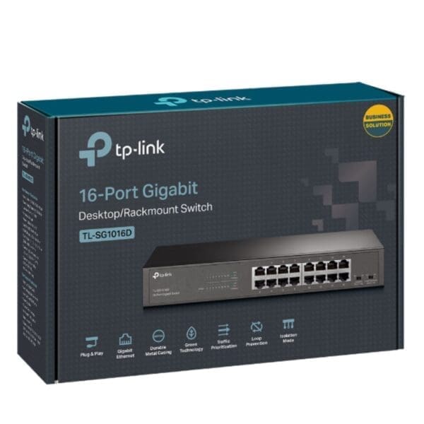 TP-Link TL-SG1016DE 16-Port Gigabit Easy Smart Switch Network Monitoring, Traffic Prioritization VLAN Features Web-based User Interface