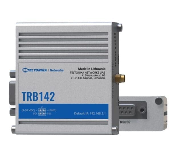 Teltonika TRB142 Industrial Rugged LTE RS232 Gateway, 4G/LTE (Cat 1), Equipped with RS232, Compatible with Industrial DNP3, PSU included