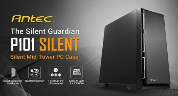 Antec P101 Silent ATX, E-ATX Case, 1x 5.25"Ext, 8x 3.5" HDD, 2x 2.5" SSD, VGA up to 450mm, CPU Height 180mm. PSU 290mm. Two Years Warranty