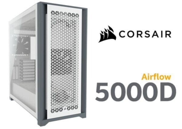 Corsair 5000D AIRFLOW E-ATX, ATX, USB Type-C, 1x 120mm Front Rear, Radiator 360mm. 7+2 PCI Slot, 4x 2.5" SSD, 2x 3.5" HDD. VGA 420mm. White. Case