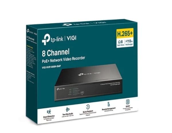 TP-Link VIGI NVR1008H-8MP 8 Channel PoE+ Network Video Recorder, 113W PoE Budget, H.265+, 4K Video Output 16MP Decoding Capacity (HDD Not Included)