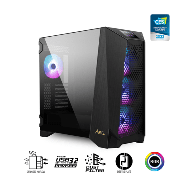 MSI MEG PROSPECT700R Mid-Tower Case, SupportsE-ATX[up to 310 x 304.8 mm] / ATX / Micro-, 2x USB 3.2, 1x USB3.2, 1x HD Audio, 1x Mic, ATX Power Supply