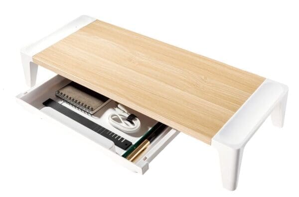 mbeat® activiva Eroglife Monitor Stand Riser with Storage Drawer - Ergonomic Design, Reduces Eye Strain and Improves Work Posture, White Oak