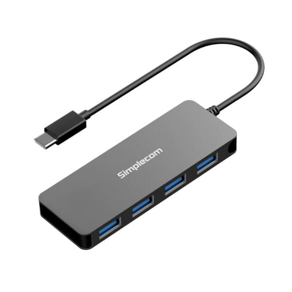 (LS) Simplecom CH320 Ultra Slim Aluminium USB 3.1 Type C to 4 Port USB 3.0 Hub - Black (LS> CH330)