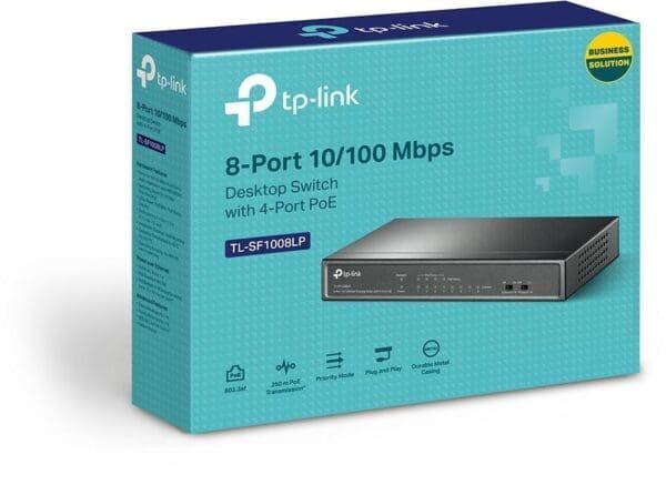 TP-Link TL-SF1008LP 8-Port 10/100Mbps Desktop Switch with 4-Port PoE, Up To 41W For all PoE Ports