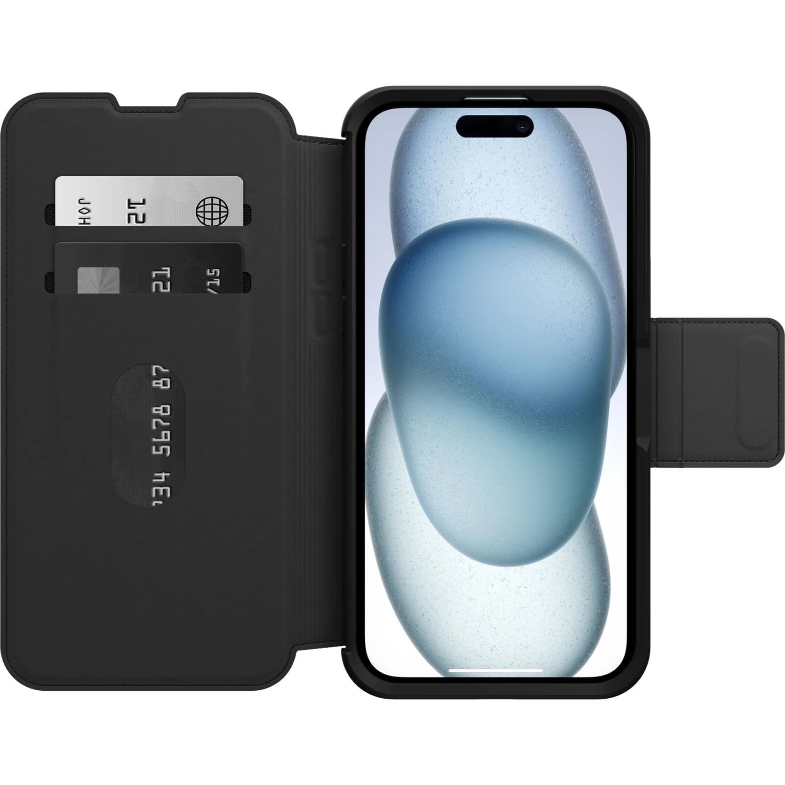 OtterBox Strada MagSafe Apple iPhone 15 Plus (6.7") Case Shadow (Black) - (77-93564), DROP+ 3X Military Standard,Leather Folio Cover,7 Years Warranty