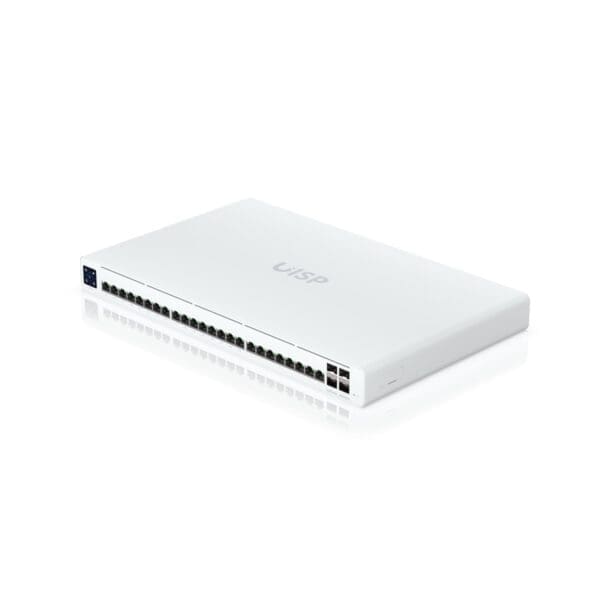 Ubiquiti UISP Switch Professional, 24 GbE RJ45 ports, 16 with 27V Passive PoE Output, 4 10G SFP+ ports, Color Touchscreen, 2Yr Warr