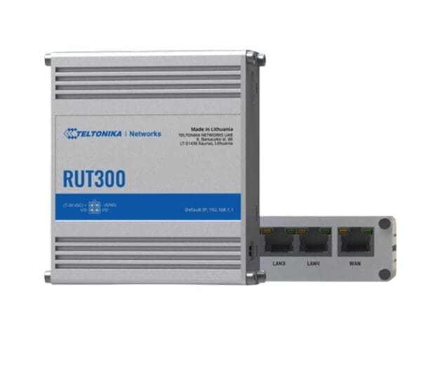 Teltonika RUT300 Industrial Ethernet Router, Rugged Industrial Ethernet Router, 5 Ethernet Ports, 2 Configurable Digital Inputs/Outputs, PSU included