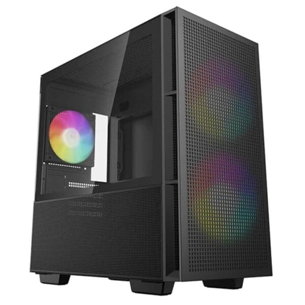 DeepCool CH360 Black Micro ATX Case, Tempered Glass Window, 1x USB 3.0, 1x USB-C, HD Audio, 2x 140mm ARGB and 1x 120mm ARGB Pre-installed Fans