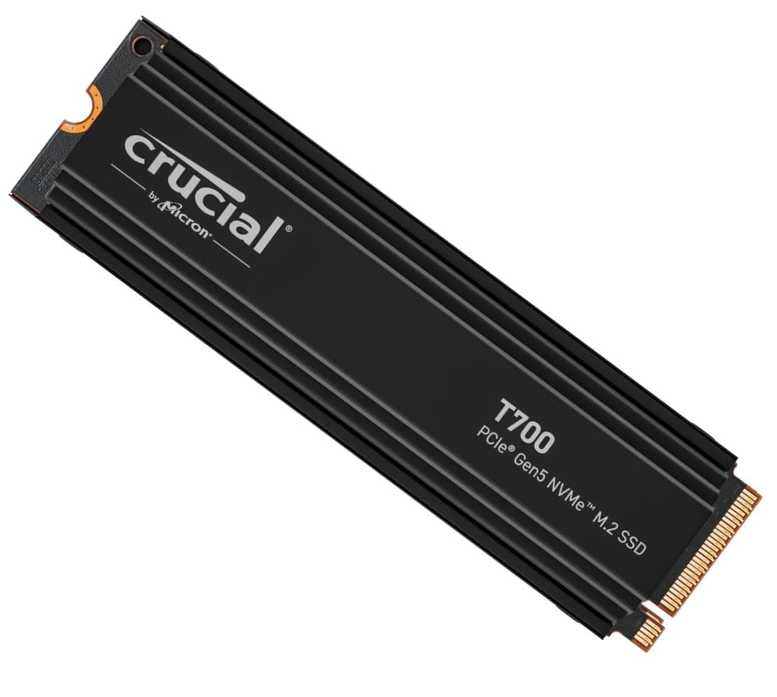 Crucial T700 2TB Gen5 NVMe SSD Heatsink - 12400/11800MB/s R/W 1200TBW 1500K IOPs 1.5M hrs MTTF with DirectStorage for Intel 13th Gen AMD Ryzen 7000