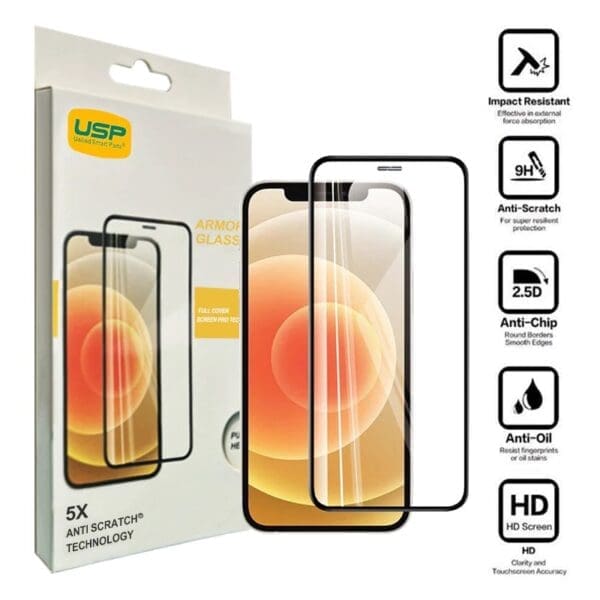 USP Apple iPhone 16 Plus / iPhone 15 Plus (6.7") Armor Glass Full Cover Screen Protector - 5X Anti Scratch Technology, Perfectly Fit Curves