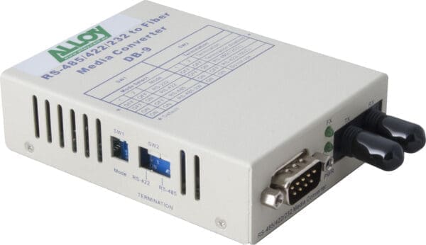 Alloy SCR460ST-1 RS-232/422/485 Serial DB-9 to Multimode Fibre Converter. Max. range 2Km