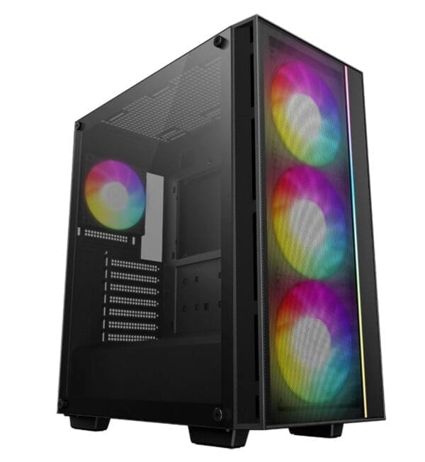 DeepCool MATREXX 55 MESH V4 Full Tempered Glass Side Panel ATX Case. Pre-Installed 3×140mm ARGB PWM Fans, 1×120mm ARGB, Up to 360mm