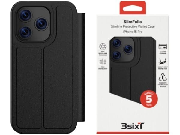 3sixT SlimFolio - iPhone 15 Pro - (MS)(RC) Black - Image 3