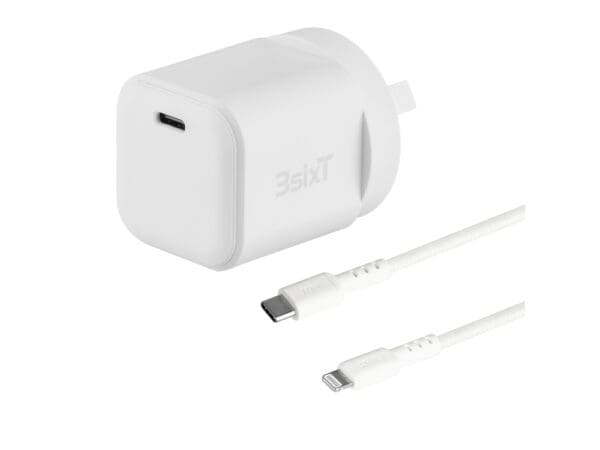 3sixT Wall Charger GaN 20W USB-C PD + USB-C to Lightning - W