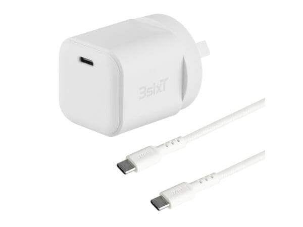 3sixT Wall Charger GaN 20W USB-C PD + USB-C to USB-C - W