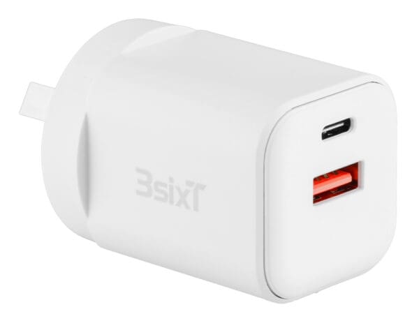 3sixT Wall Charger GaN 35W USB-C PD + QC27W USB-A(Max 15W)-W