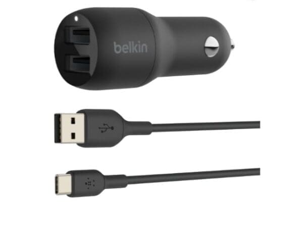 Belkin 24W Dual USB-A Car Charger + USB-A to USB-C Cable