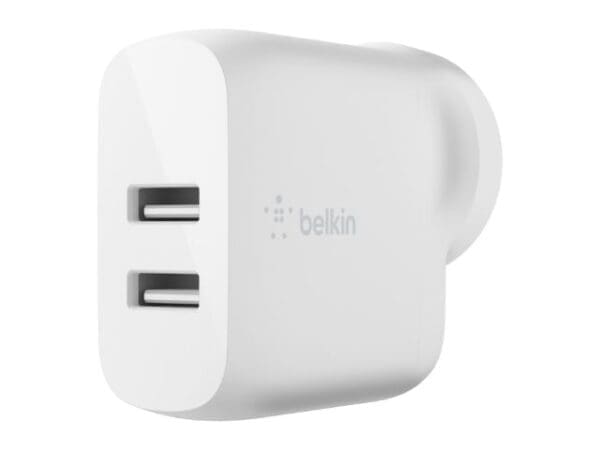 Belkin 24W Dual USB-A Wall Charger, A-Lightning Cable, White