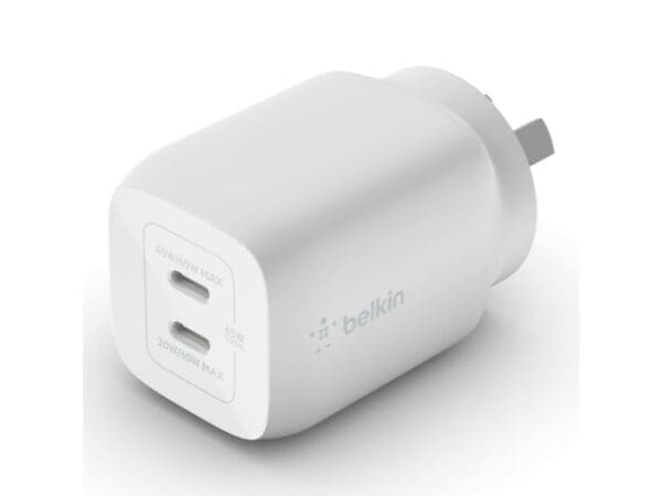 Belkin 65W Dual USB-C GaN Charger, 45W x1, 20W x1 - White