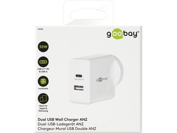 Goobay Wall Charger ANZ 30W USB-C PD + 2.4A - White - Image 2