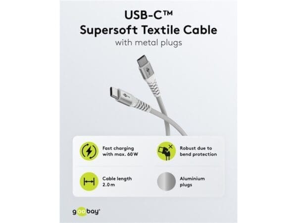 Goobay Supersoft USB-C to USB-C (v2.0) Cable 2m - White - Image 2