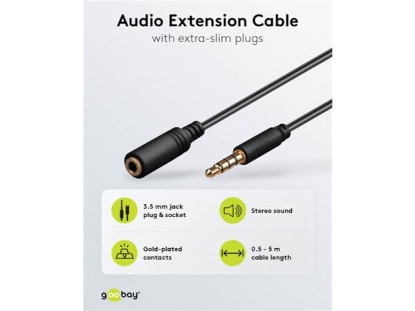 Goobay Headphone AUX Extension Cable, 4-pin 3.5mm 3M - black - Image 2