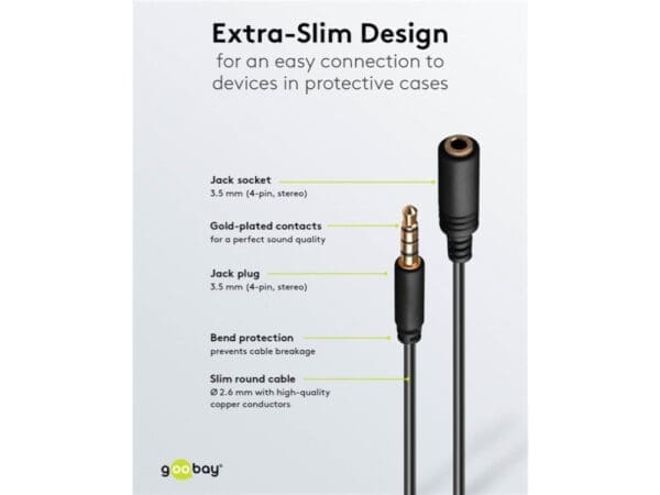 Goobay Headphone AUX Extension Cable, 4-pin 3.5mm 3M - black - Image 3