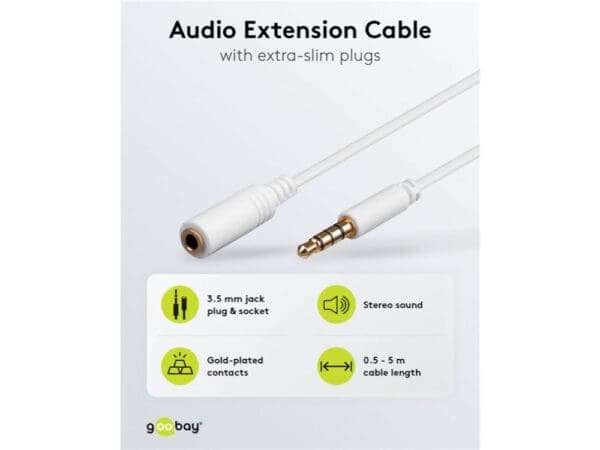 Goobay Headphone AUX Extension Cable, 4-pin 3.5mm 3M - white - Image 2