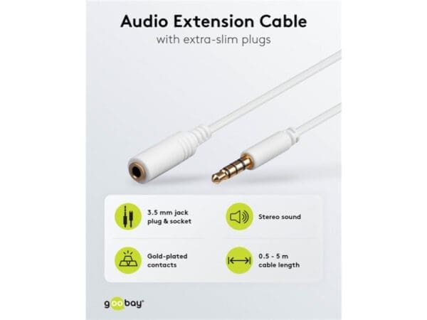 Goobay Headphone AUX Extension Cable 4-Pin 3.5mm 1M - white - Image 2