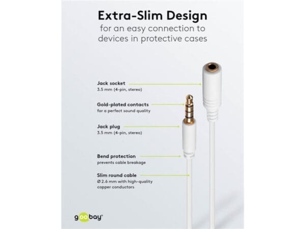 Goobay Headphone AUX Extension Cable 4-Pin 3.5mm 1M - white - Image 3