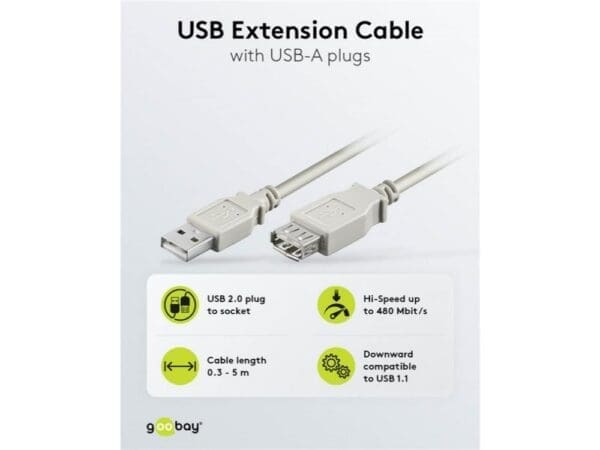 Goobay USB 2.0 Hi-Speed Extension cable 3M - grey - Image 2