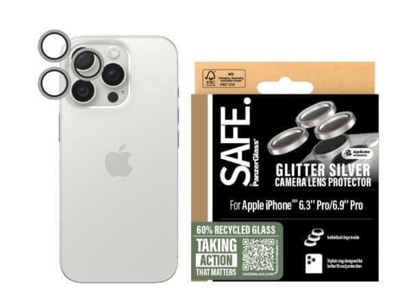 SAFE by Panzer Cam LP-iPhone 16 Pro/ProMax-Glitter Silver - Image 2