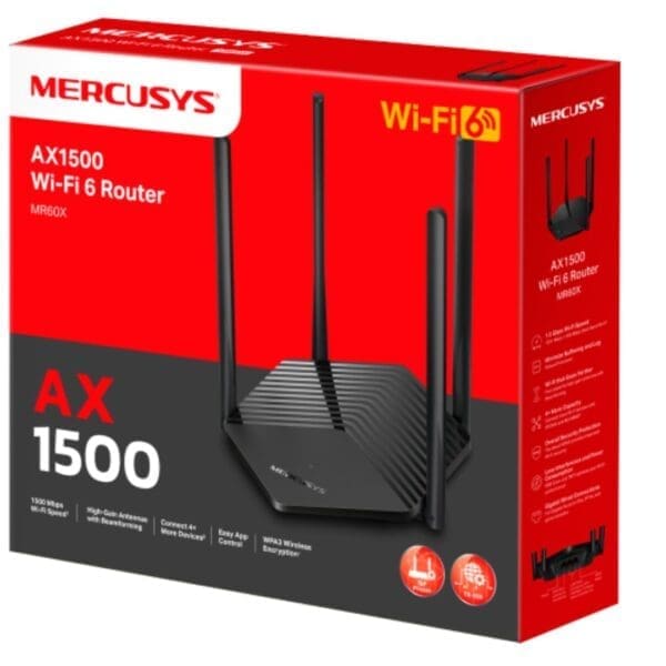 Mercusys MR60X AX1500 WiFi 6 Router, Up to 1.5Gbps, OFDMA, MU-MIMO, WPA3