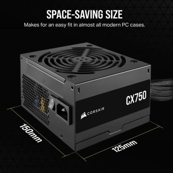 Corsair CX750 750W, 80 PLUS Bronze Certified, Up to 88% Efficiency, Compact 125mm design easy fit and airflow, ATX PSU 2024