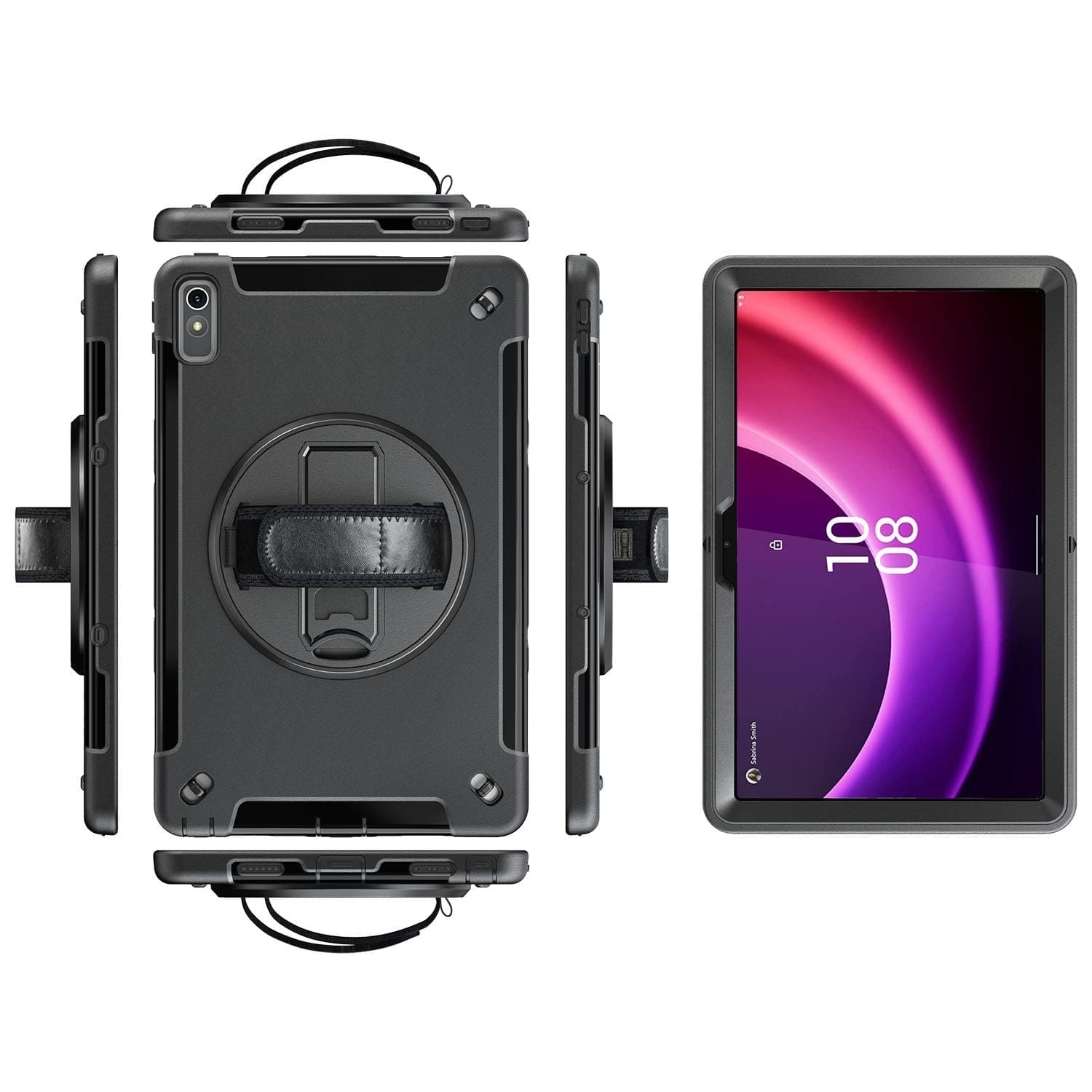 USP Rugged Lenovo Tab P11 (11') (2nd Gen) Case + Screen Protector Black - Built-in-Kickstand,Adjustable Hand Strap,Reinforced Corners,3 Year Warranty