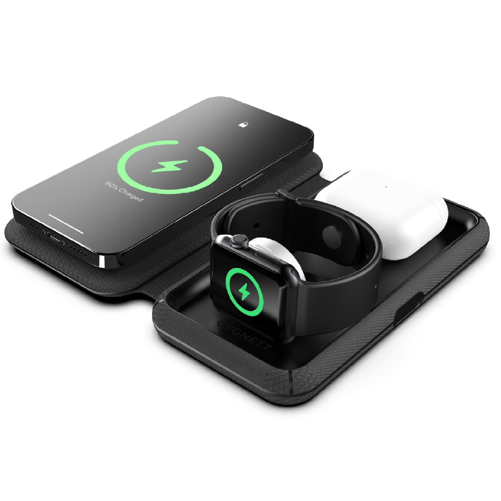 Cygnett MagTravel 15W 3-in-1 Wireless Charger - BlacK (CY4530WIRDE),MagSafe Qi2 Compatible,1M USB-C Cable, Perfect for Travel, 2 Years Warranty