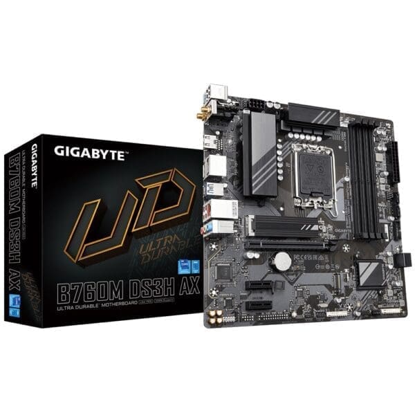 Gigabyte B760M DS3H AX Intel LGA 1700 mATX Motherboard, 4x DDR5 ~192GB, 1x PCI-E x16, 2x M.2, 4x SATA, 3x USB 3.2, 1x USB-C, 2x USB 2.0