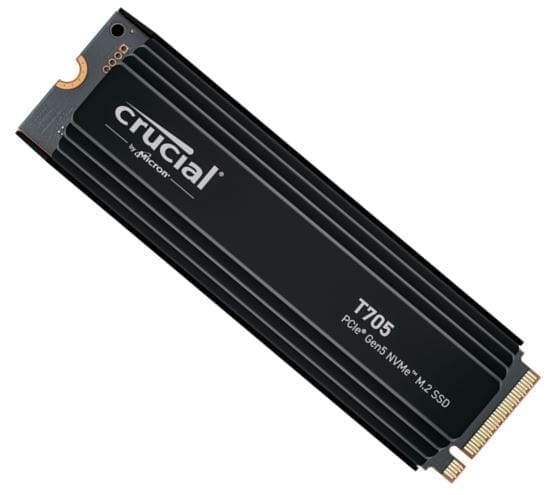 Crucial T705 1TB Gen5 NVMe SSD Heatsink - 13600/10200 MB/s R/W 600TBW 1400K IOPs 1.5M hrs MTTF DirectStorage for Intel 14th Gen AMD Ryzen 7000