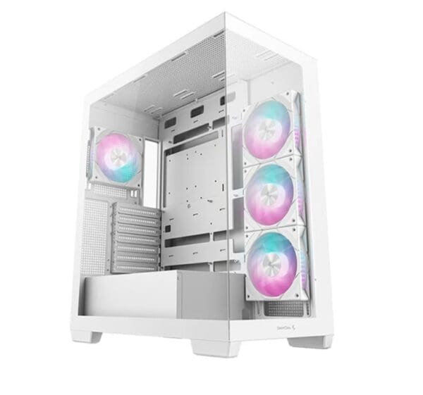 DeepCool CG580 4F WH (White)Panoramic ATX Mid-Tower Case, 4 x Pre Installed Fans Single Chamber, Support Up to 2x 360mm Radiators, Front 2x USB3.0