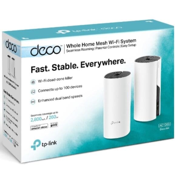 TP-Link Deco M4 (2-pack) AC1200 Whole Home Mesh Wi-Fi System. ~260sqm Coverage, Up to 100 Devices, Parental Control