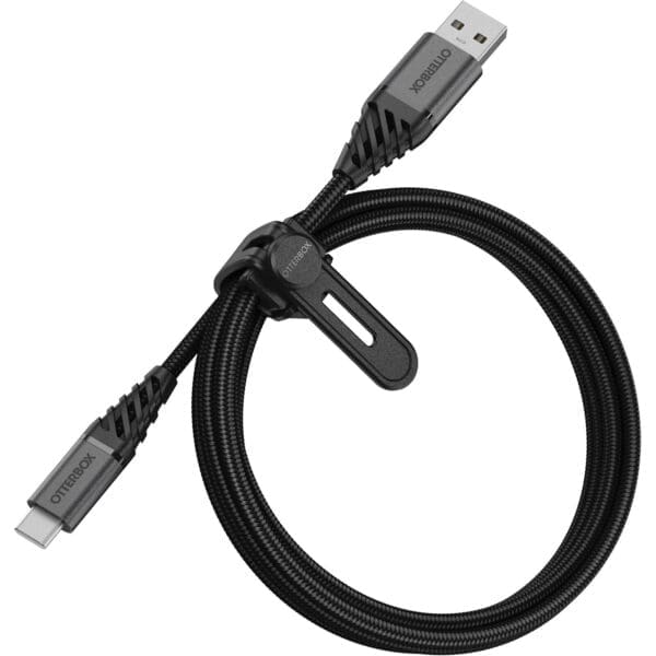 OtterBox USB-C to USB-A (2.0) Premium Cable (1M) - Black (78-52664), 3 AMPS (60W), 10K Bend,Samsung Galaxy,Apple iPhone,iPad,MacBook, 2 Years Warranty