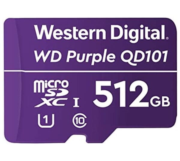 Western Digital WD Purple 512GB MicroSDXC Card 24/7 -25°C to 85°C Weather Humidity Resistant for Surveillance IP Cameras mDVRs NVR Dash Cams Drones