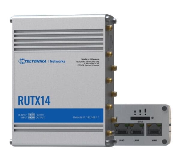 Teltonika RUTX14 4G LTE CAT12 Industrial Cellular Router, Instant LTE Failover, Dual Band WiFi 802.11ac, GNSS/GPS and Bluetooth LE, PSU included