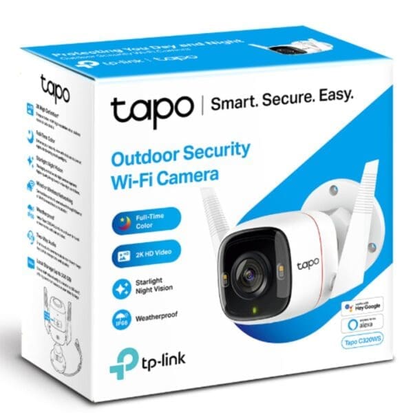 TP-Link Tapo C320WS Outdoor Security Wi-Fi Camera, H.264, 2-Way Audio, Night Vision, Motion Detect, Voice Control, Weatherproof, Sound