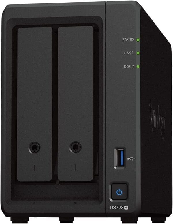 Synology DiskStation® DS723+ 2-bay; 2GB DDR4 -Up to 471/225 MB/s read/write -Up to 10GbE networking -2 x M.2 NVMe cache storage pool