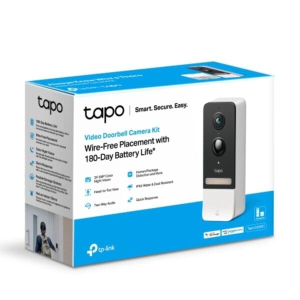 TP-Link Tapo D230S1 Smart Battery Video Doorbell, 2K 5MP Live View, Colour Night Vision, Water Dust Resistant IP64