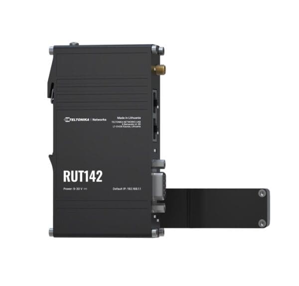 Teltonika RUT142 Industrial Router, Wi-Fi 4, RS232 for Serial Communication, Integrated DIN Rail Bracket, 3-Pin Power Connector, PSU excluded