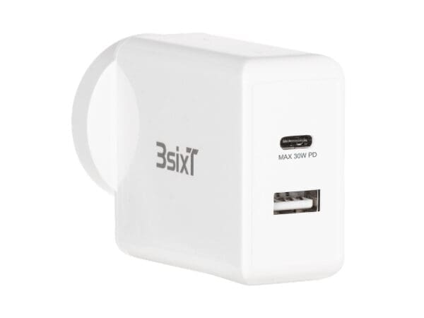 3sixT Wall Charger ANZ 30W USB-C PD + 2.4A - White